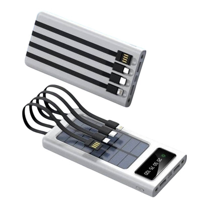 FengQi P108 10000mAh Solar Power Bank with Built-In Cables & Digital Display – White