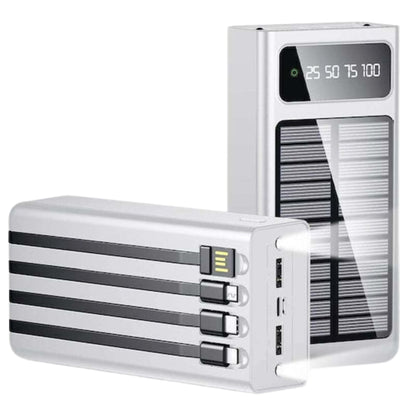 FengQi P108 10000mAh Solar Power Bank with Built-In Cables & Digital Display – White