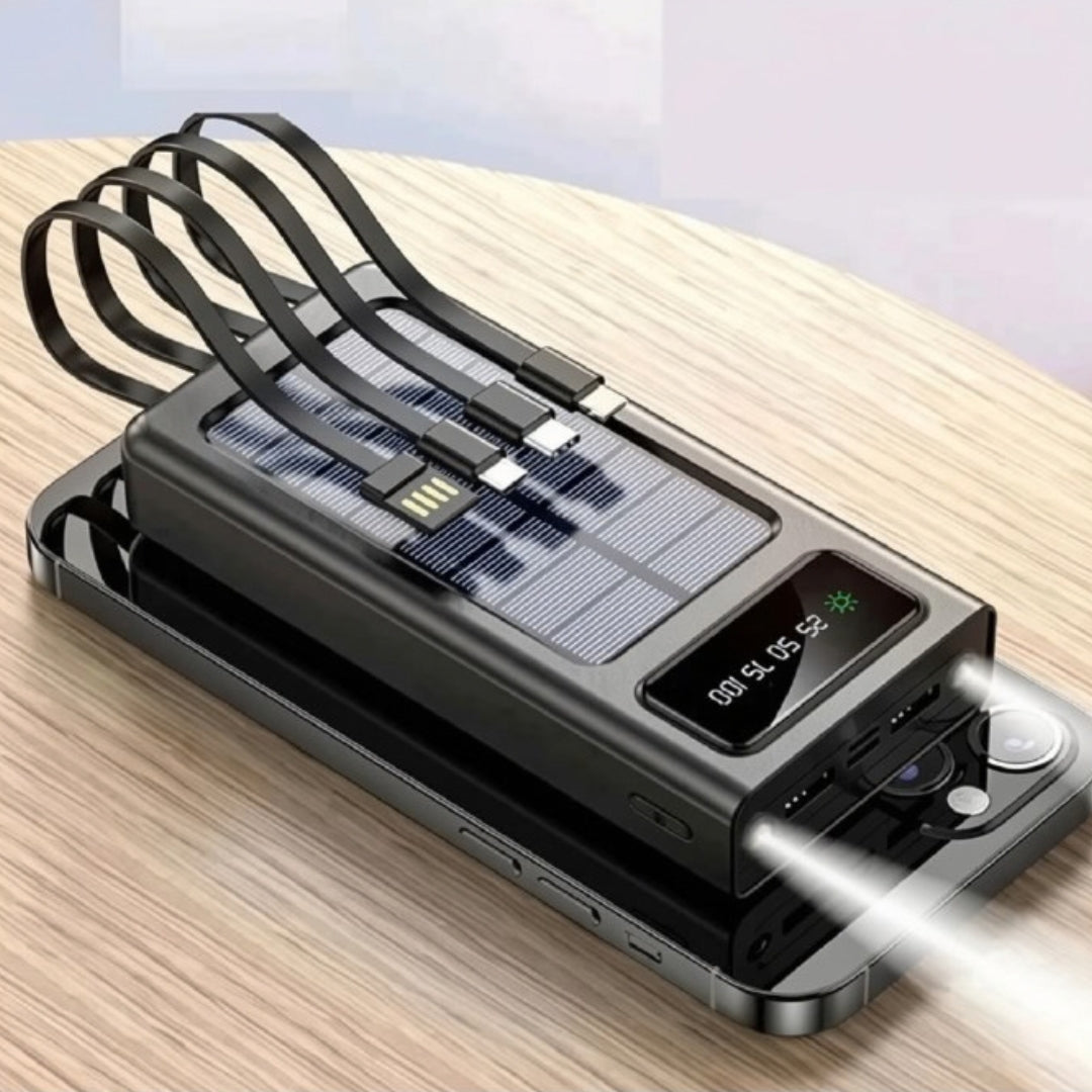 Fengqi 20000mAh Solar Fast Charging Power Bank with Built-In Cables