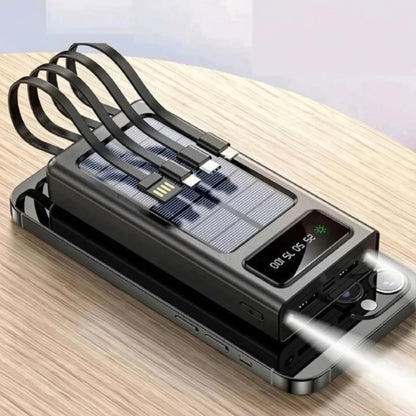 Fengqi 20000mAh Solar Fast Charging Power Bank with Built-In Cables