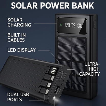 Fengqi 20000mAh Solar Fast Charging Power Bank with Built-In Cables