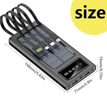 Fengqi 20000mAh Solar Fast Charging Power Bank with Built-In Cables
