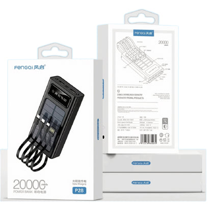 Fengqi 20000mAh Solar Fast Charging Power Bank with Built-In Cables