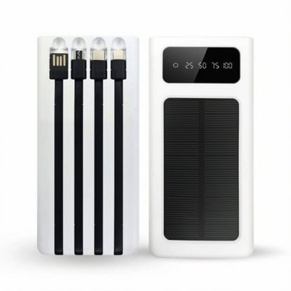 FenGQi P38 30000mAh 4-in-1 Portable Solar Power Bank with Built-In Cables & LED Display - White