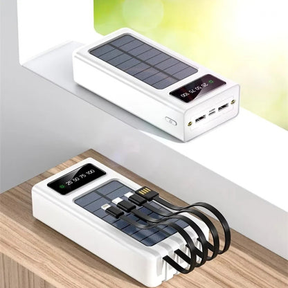 FenGQi P38 30000mAh 4-in-1 Portable Solar Power Bank with Built-In Cables & LED Display - White