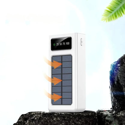FenGQi P38 30000mAh 4-in-1 Portable Solar Power Bank with Built-In Cables & LED Display - White