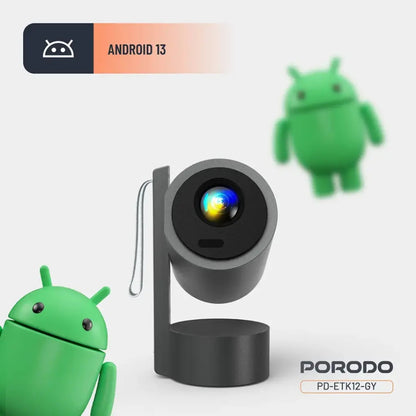 Porodo Full HD Smart Projector with Autofocus & 270° Angle Adjustment – Gray with battery