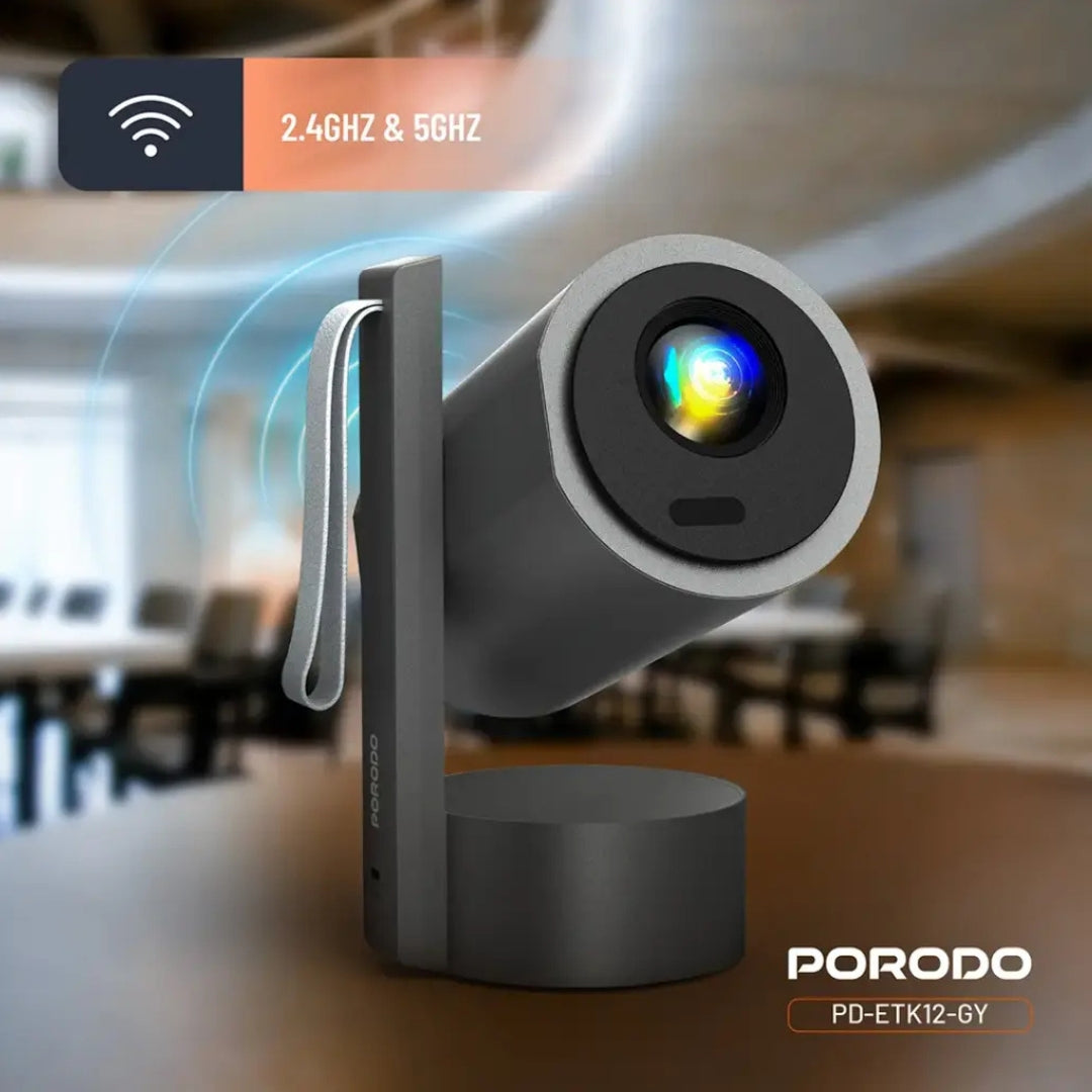 Porodo Full HD Smart Projector with Autofocus & 270° Angle Adjustment – Gray with battery