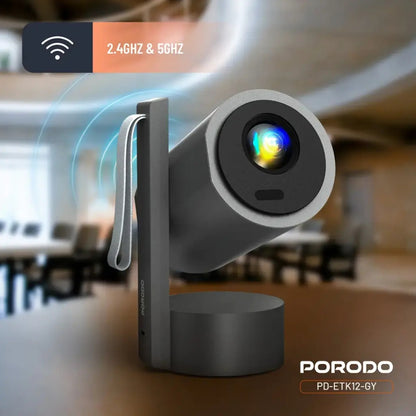 Porodo Full HD Smart Projector with Autofocus & 270° Angle Adjustment – Gray with battery