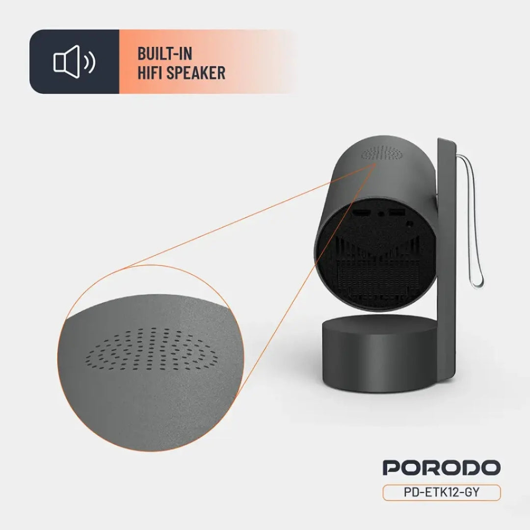 Porodo Full HD Smart Projector with Autofocus & 270° Angle Adjustment – Gray with battery