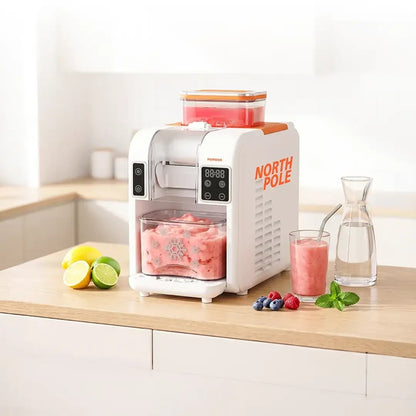 Porodo Lifestyle North Pole Ice Smoothie Machine with 3 Ice Textures – White & Orange