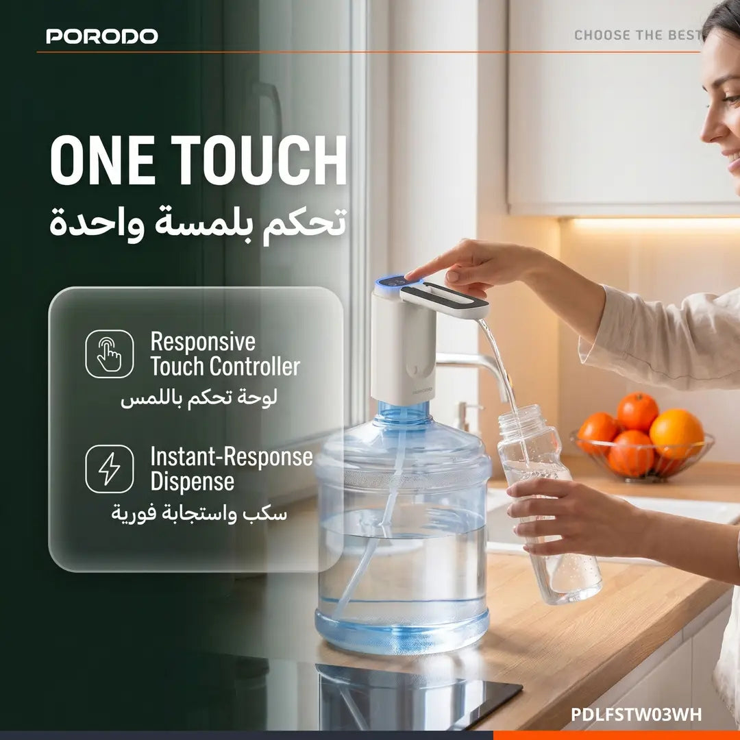 Porodo Lifestyle Maya Electric Water Dispenser with Multi-Volume Control & Foldable Spout – White & Black