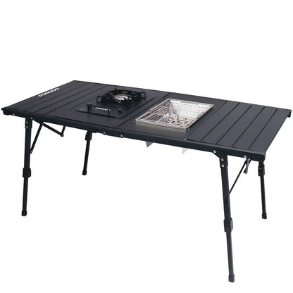Porodo Lifestyle All-In-One Outdoor Folding Table with Detachable Stove & Grill – Black