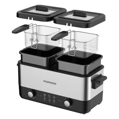 Porodo Lifestyle Dual Crispo Dual Basket Electric Deep Fryer 3L with Dual Temperature Control – Black