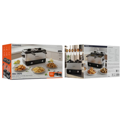 Porodo Lifestyle Dual Crispo Dual Basket Electric Deep Fryer 3L with Dual Temperature Control – Black