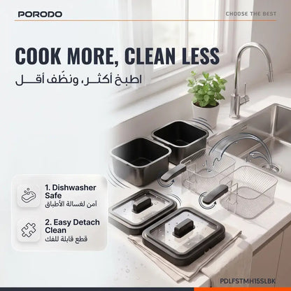Porodo Lifestyle Dual Crispo Dual Basket Electric Deep Fryer 3L with Dual Temperature Control – Black