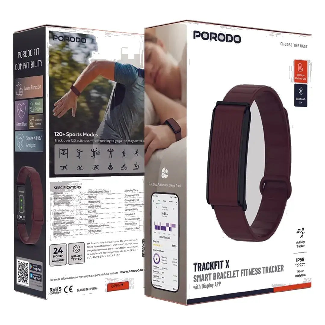 Porodo Trackfit X Smart Bracelet Fitness Tracker with 120+ Sports Modes, IP68 & 30-Day Battery Life