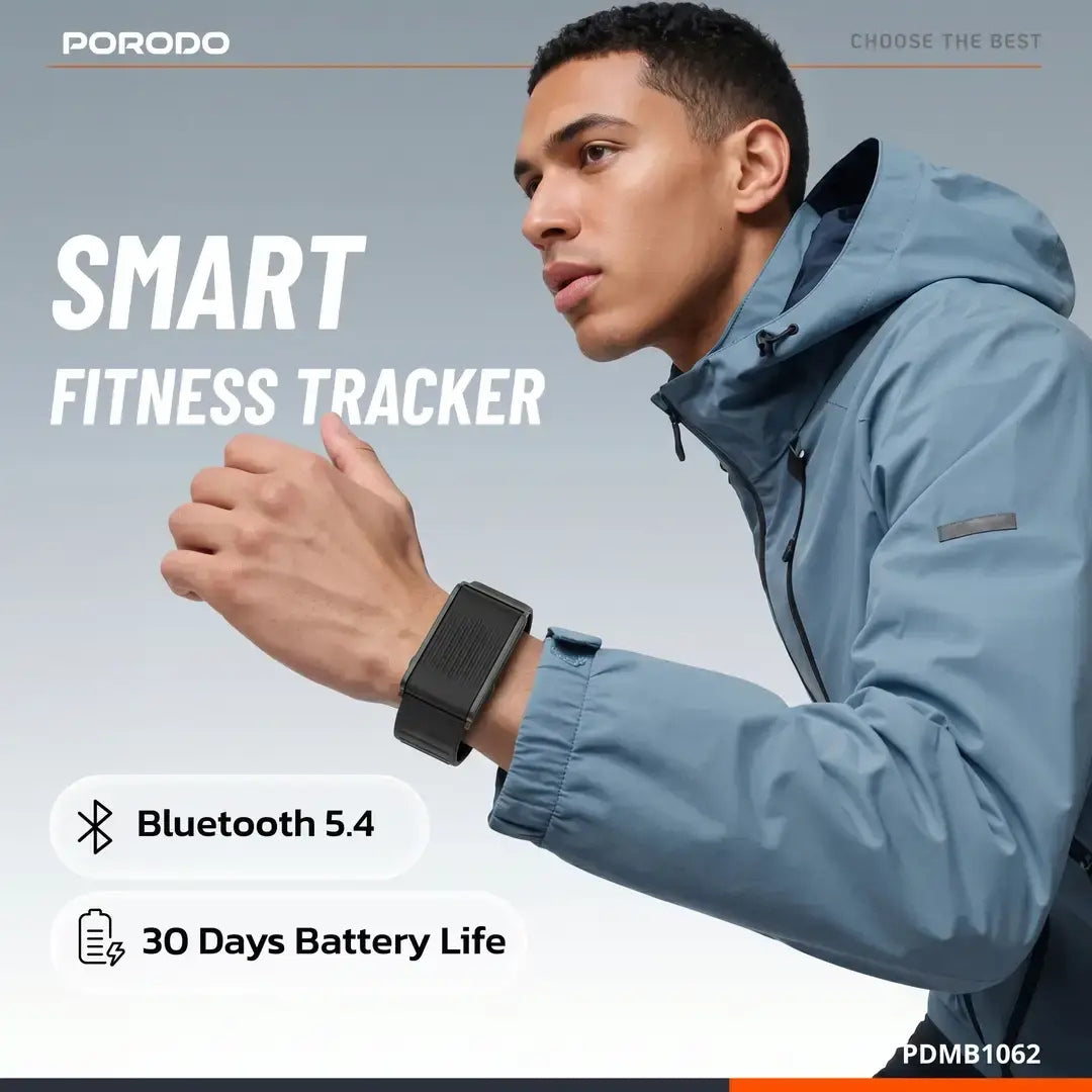 Porodo Trackfit X Smart Bracelet Fitness Tracker with 120+ Sports Modes, IP68 & 30-Day Battery Life