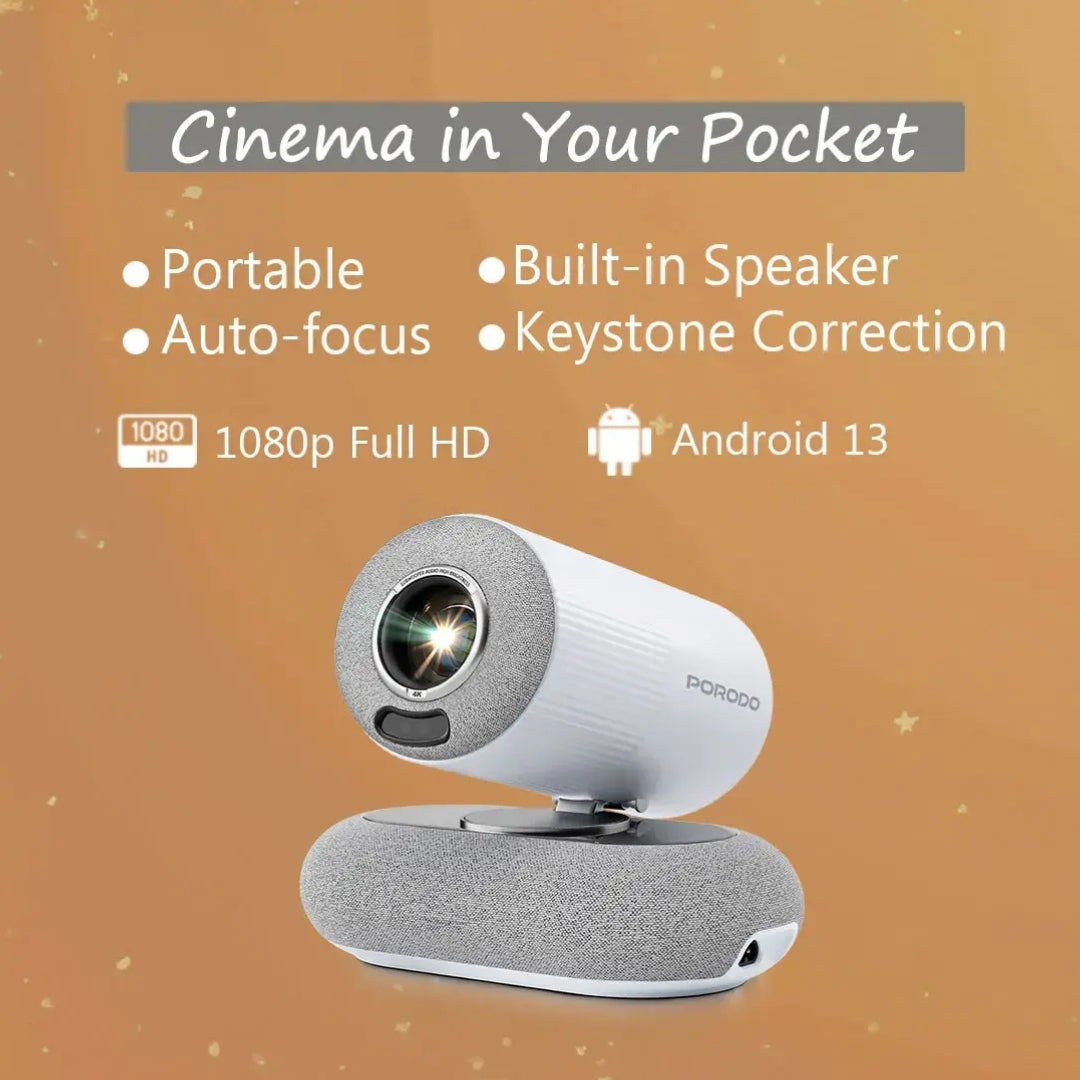 Porodo Lumacast Smart Full HD Projector with Auto Focus & Keystone – White