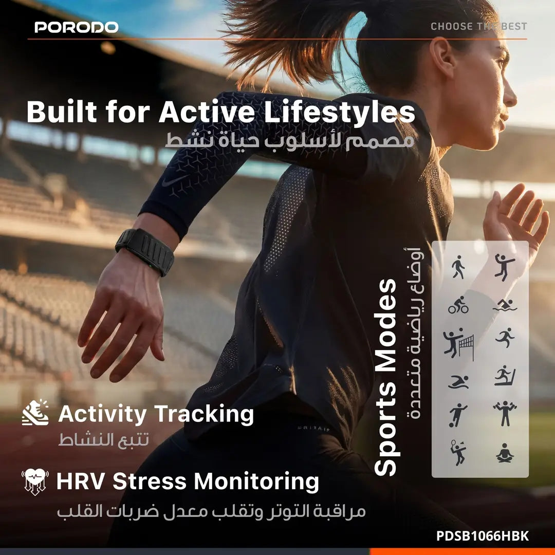 Porodo TrackFit Apex Screenless Fitness Tracker with ECG, HRV & Health Monitoring – Black