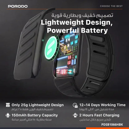 Porodo TrackFit Apex Screenless Fitness Tracker with ECG, HRV & Health Monitoring – Black