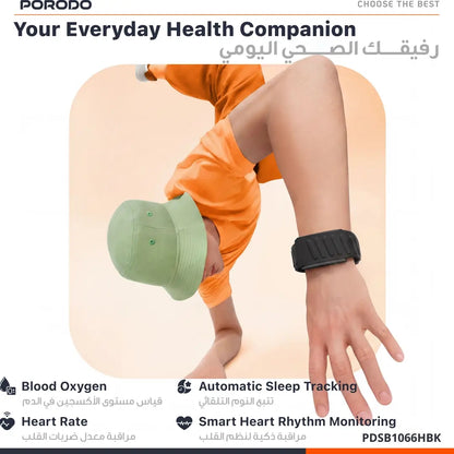 Porodo TrackFit Apex Screenless Fitness Tracker with ECG, HRV & Health Monitoring – Black