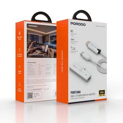 Porodo Portana USB-C to HDMI Wireless Display Adapter with 5.8GHz Transmission – White