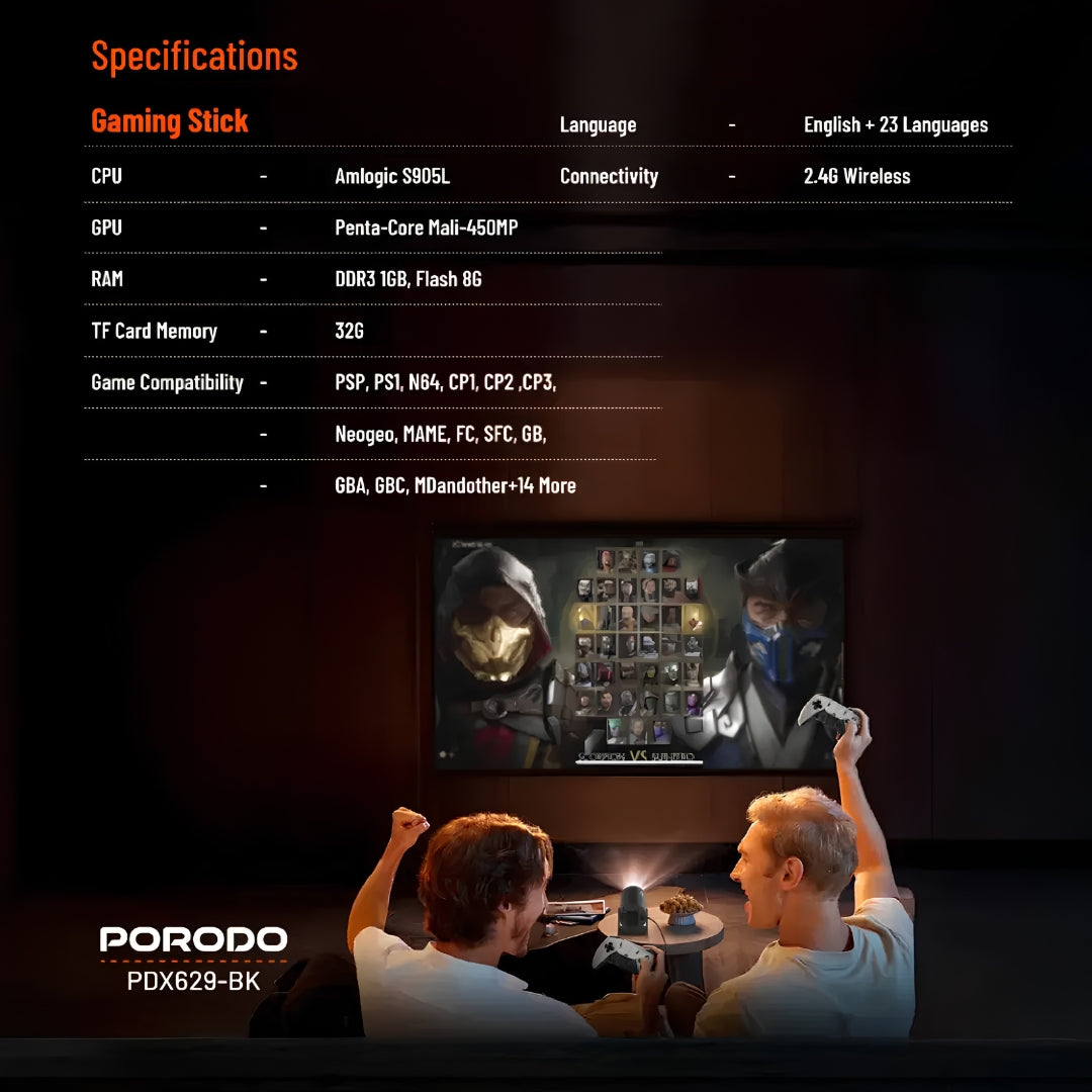 Porodo Gaming Projector with Controllers – Black
