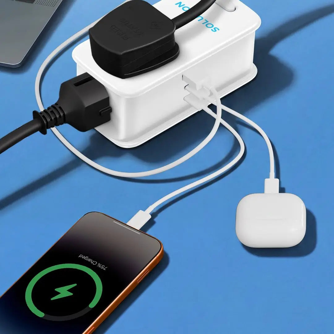 Powerology Solution 30W GaN Universal Multi-Port Charger with 3 AC Outlets – White