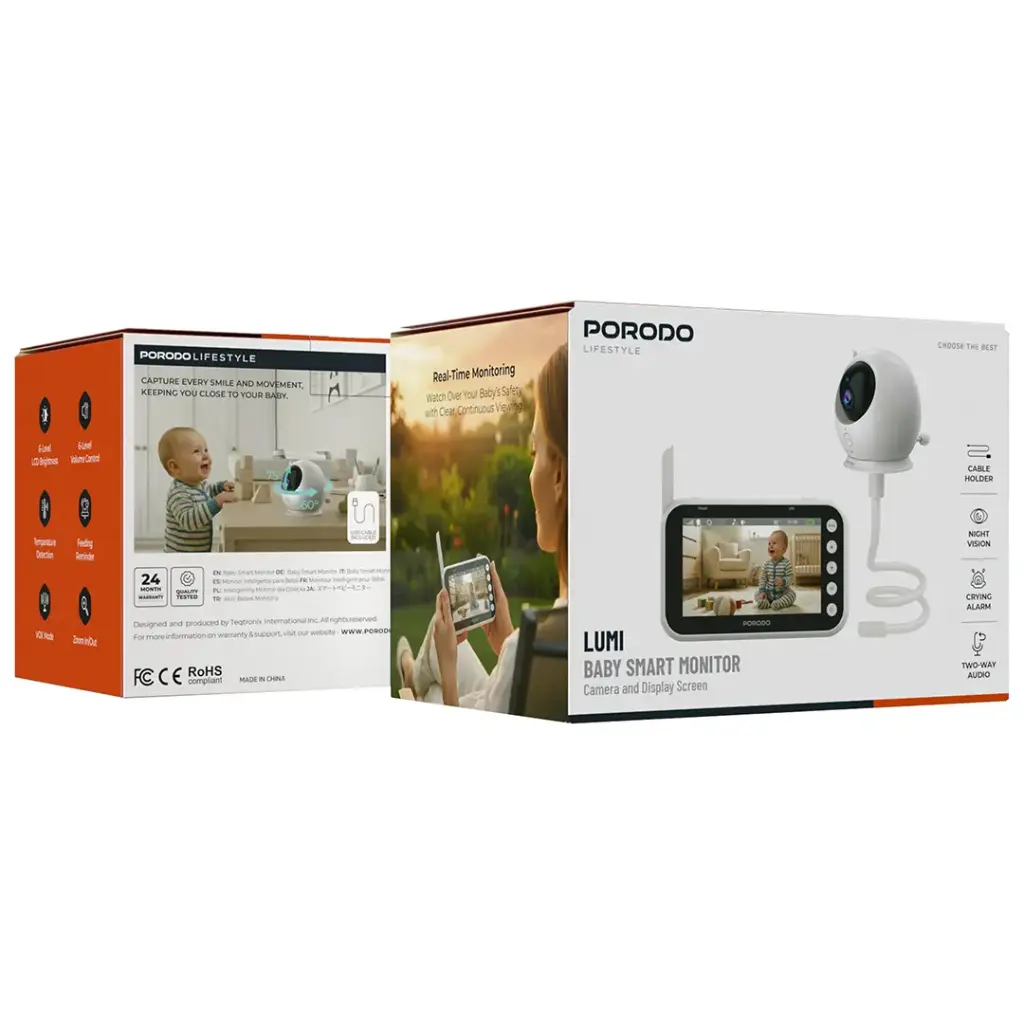 Porodo Lifestyle Lumi Baby Smart Monitor with Camera and Display Screen – Silver
