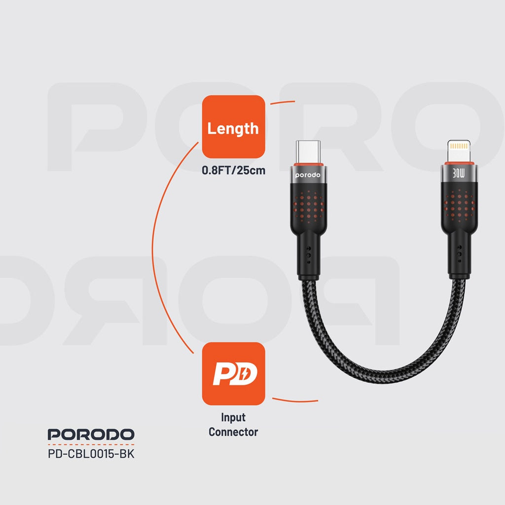 Porodo Braided USB-C to Lightning Fast Charging Cable