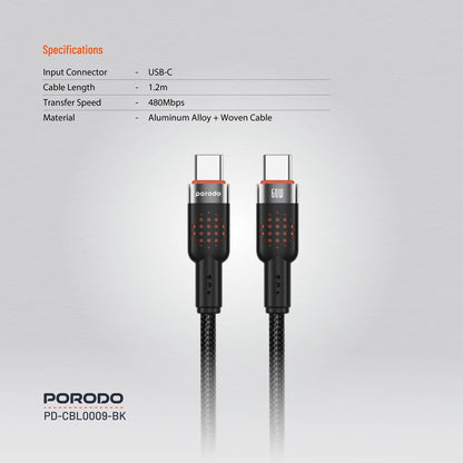 Porodo USB C to USB C Aluminum Braided Fast Charging Cable