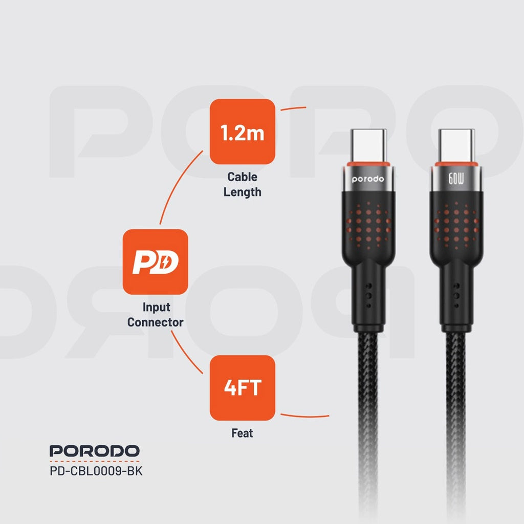 Porodo USB C to USB C Aluminum Braided Fast Charging Cable