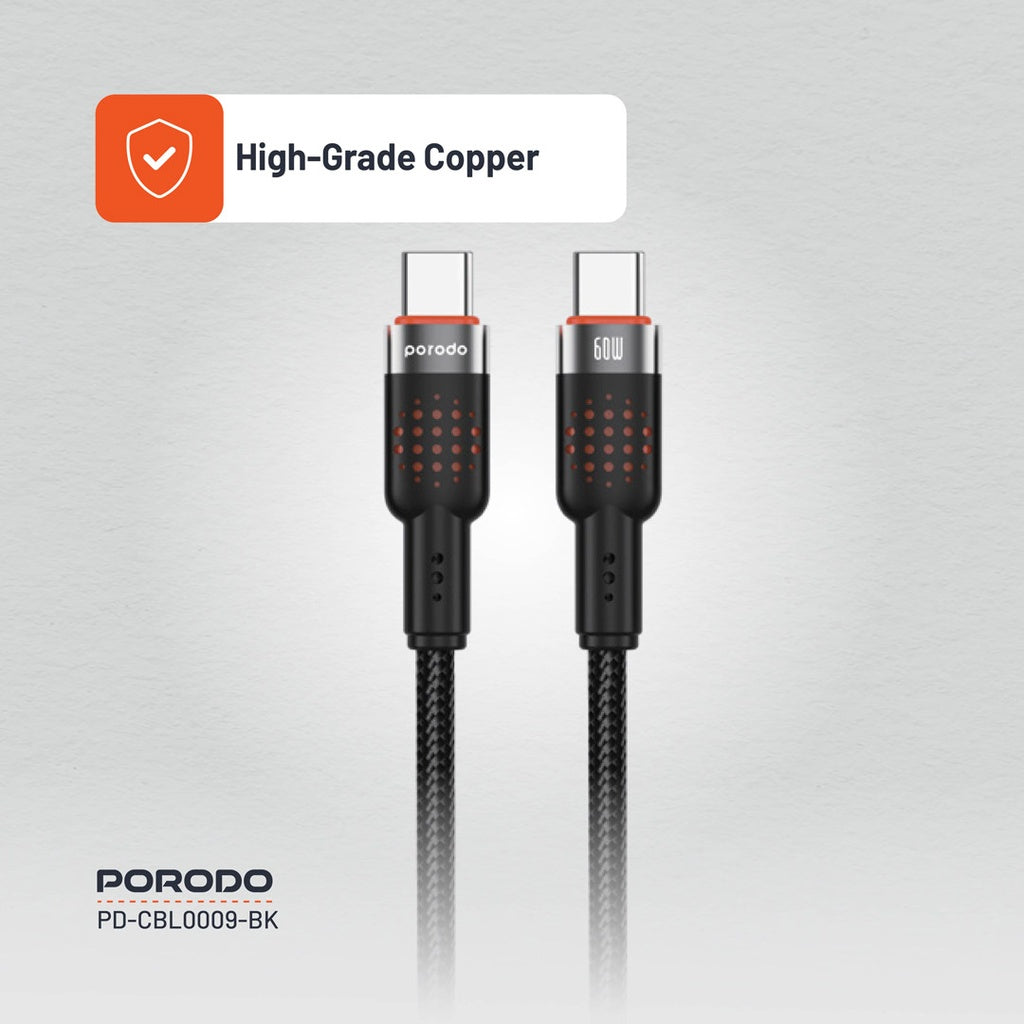 Porodo USB C to USB C Aluminum Braided Fast Charging Cable