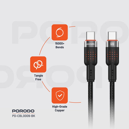 Porodo USB C to USB C Aluminum Braided Fast Charging Cable