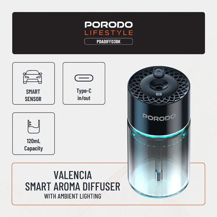 Porodo Valencia Smart Aroma Diffuser - Black PDADIFFD3BK