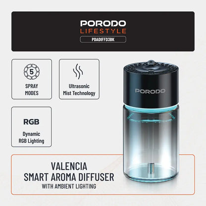 Porodo Valencia Smart Aroma Diffuser - Black PDADIFFD3BK