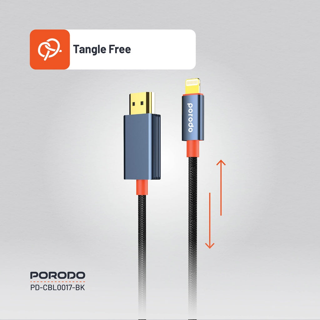 Porodo Woven Cable Lightning to HDMI 2M - Black
