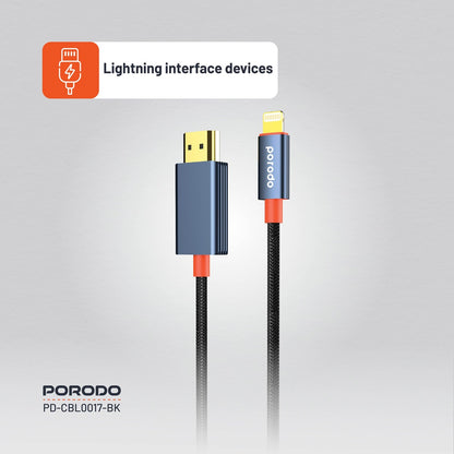 Porodo Woven Cable Lightning to HDMI 2M - Black