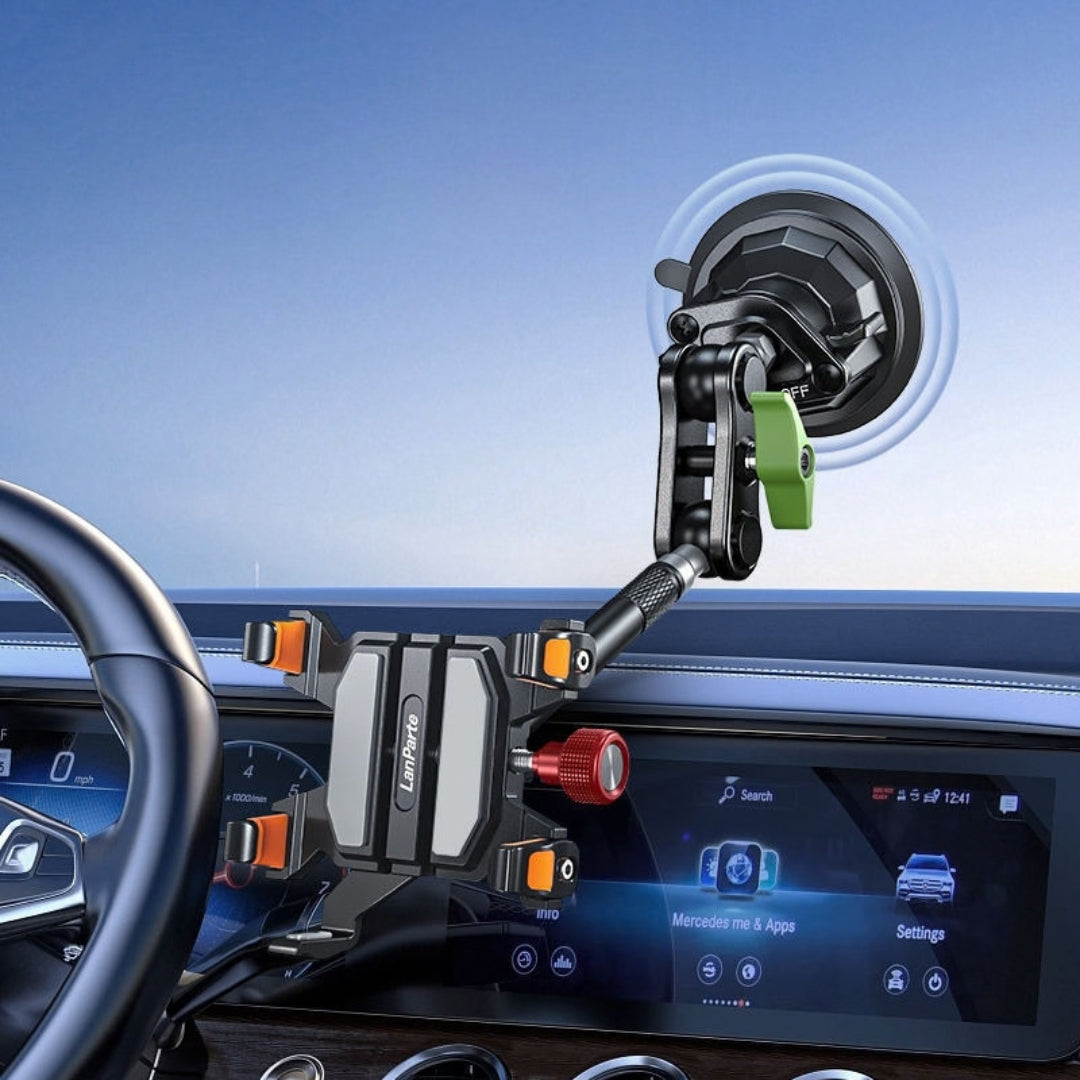 LanParte RBA-T01L Metal Five-Claw Car Phone Holder with Extended Arm & Vacuum Suction Mount