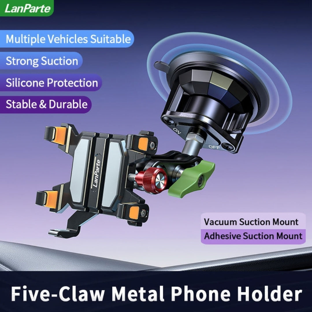 LanParte RBA-T01L Metal Five-Claw Car Phone Holder with Extended Arm & Vacuum Suction Mount
