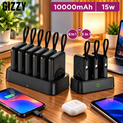 GIZZY 6-in-1 / 3-in-1 Magnetic Charging Station with 10000mAh Power Banks & 15W Wireless Charging – Black