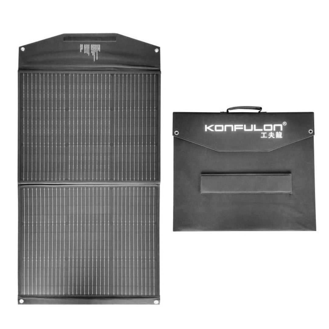 Konfulon SH04 100W Foldable Waterproof Solar Panel with USB, 20W PD Type-C & DC Output – Black