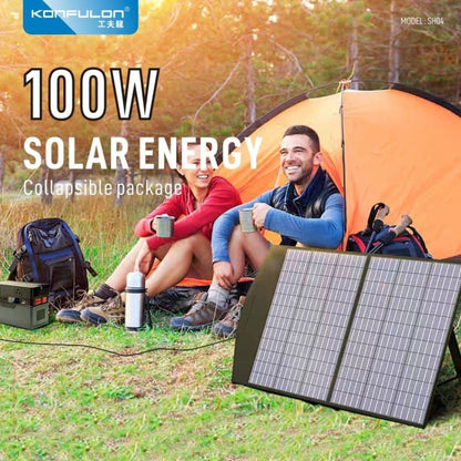 Konfulon SH04 100W Foldable Waterproof Solar Panel with USB, 20W PD Type-C & DC Output – Black