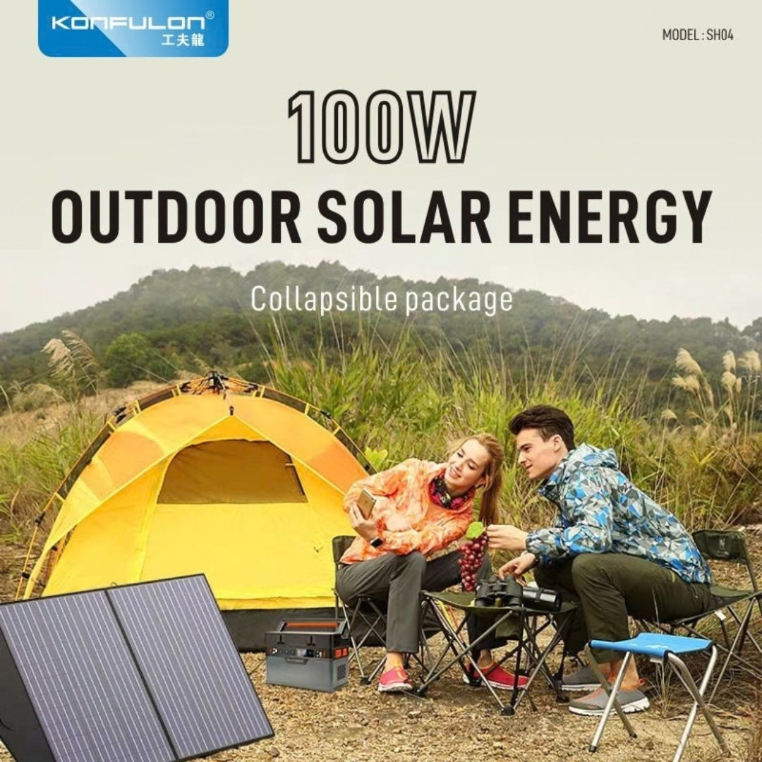 Konfulon SH04 100W Foldable Waterproof Solar Panel with USB, 20W PD Type-C & DC Output – Black