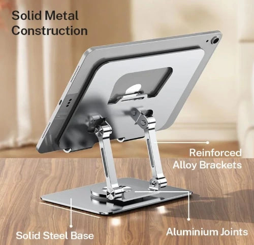 DRAGON SLAY Heavy Duty Tablet Stand - Adjustable Height & Angle, 360° Rotate for 4-12 Inch Tablets & Phones (J18) - Space Grey - Saif Al Najmi Kw