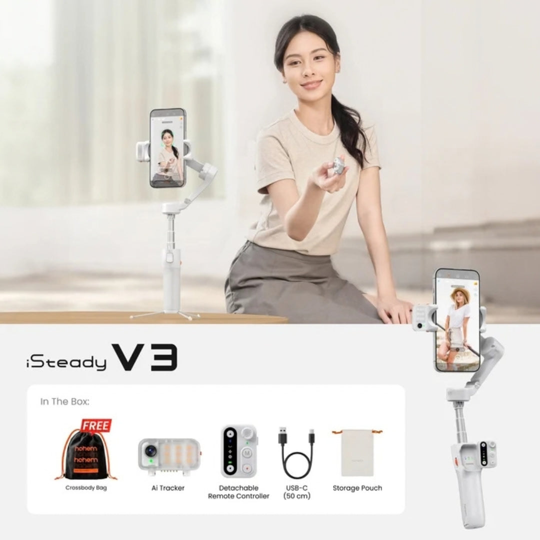 Hohem iSteady V3 3-Axis Smartphone Gimbal with Magnetic AI Tracker, Fill Light & Extension Rod