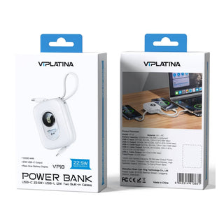 VIPLATINA VP18 10000mAh 22.5W Fast Charging Power Bank with Built-In Cables