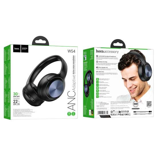 HOCO W54 Wireless Headphones – Bluetooth 5.4 Over-Ear Headset with AUX Mode – Black - Saif Al Najmi Kw