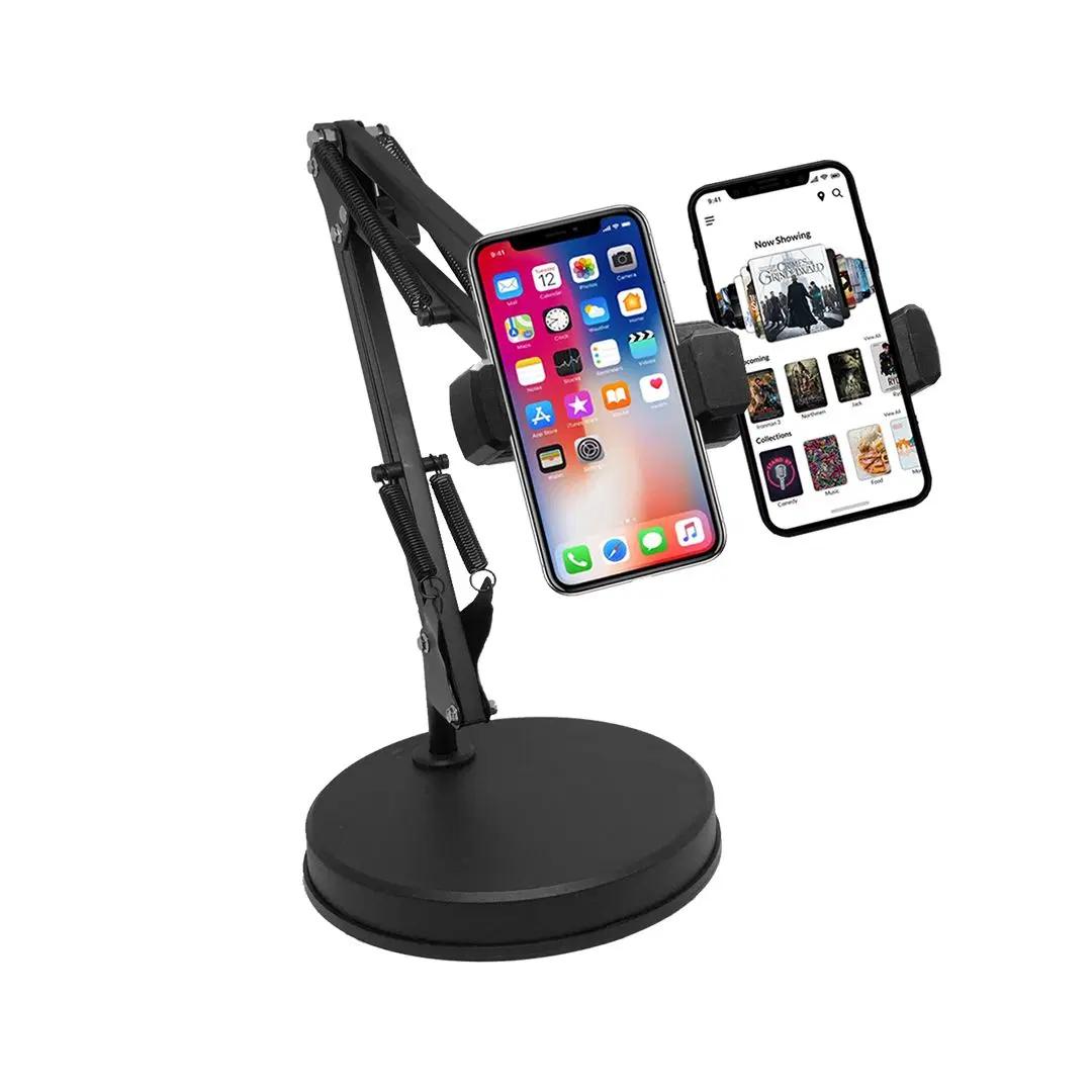 Adjustable Desktop Dual Phone Holder Stand – Rotating Arm Universal Mount